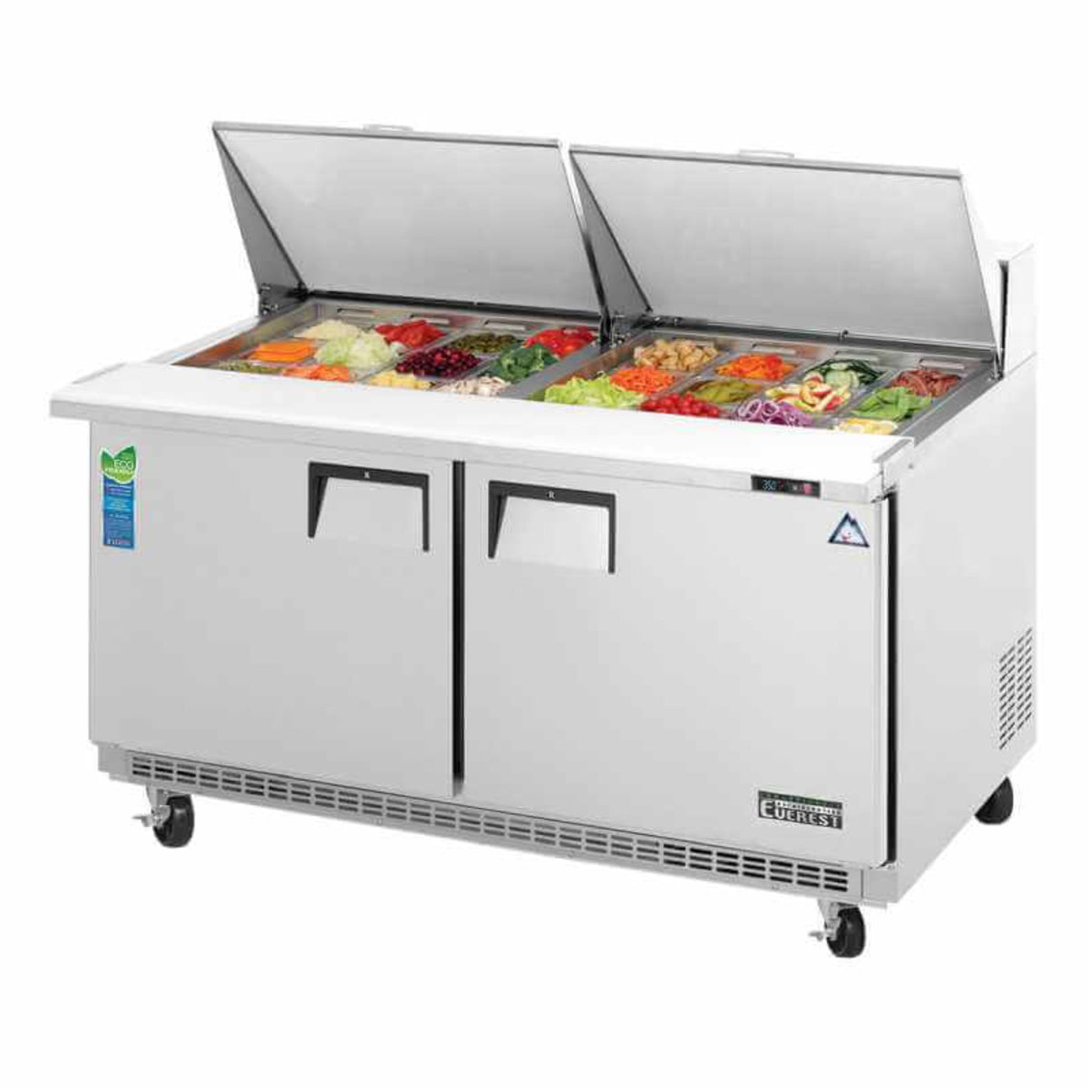 Everest - EPBWR2, Commercial 59" 24 Pan Salad Sandwich Food Prep Table Refrigerator Two Section Mega Top - EPBWR2