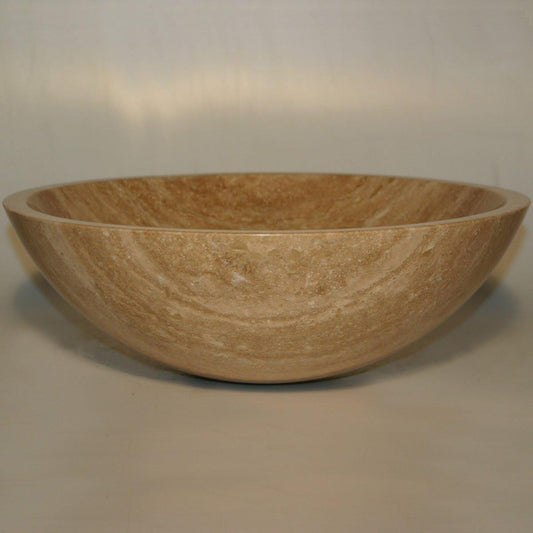 Silkroad Exclusive 17" Round Matted Beige Brown Travertine Stone Vessel Sink - SRS-0029B-P