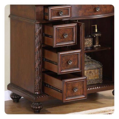 Silkroad Exclusive 36" Right Side Single Sink English Chestnut Bathroom Vanity With Crema Marfil Marble Countertop and Ivory Ceramic Undermount Sink - HYP-0213-CM-UIC-36-R