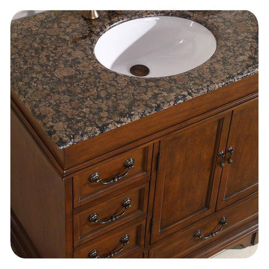 Silkroad Exclusive 36" Single Sink English Chestnut Bathroom Vanity With Baltic Brown Granite Countertop and White Ceramic Undermount Sink- HYP-0212-BB-UWC-36