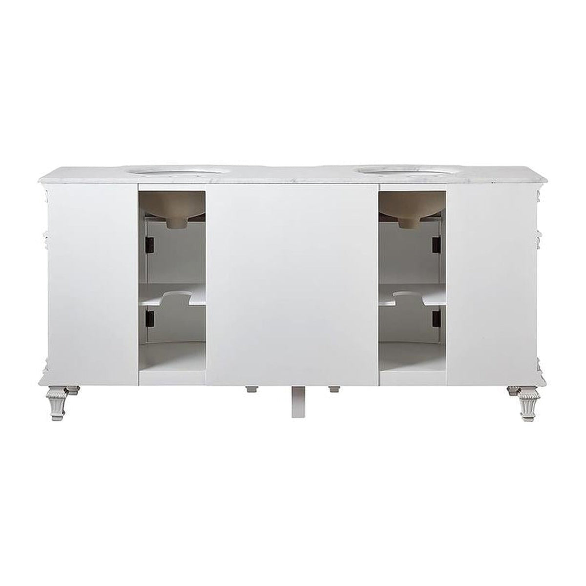 Silkroad Exclusive 60" Single Sink Antique White Bathroom Vanity With Carrara White Marble Countertop and White Ceramic Undermount Sink