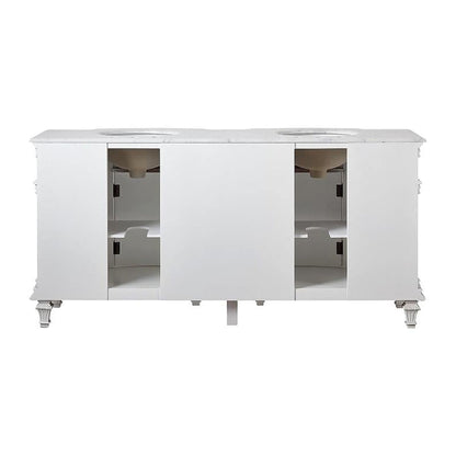 Silkroad Exclusive 60" Single Sink Antique White Bathroom Vanity With Carrara White Marble Countertop and White Ceramic Undermount Sink