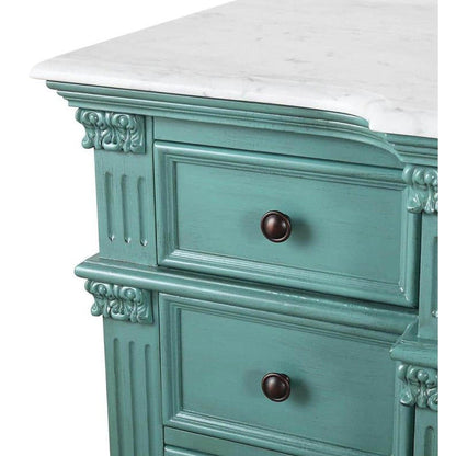 Silkroad Exclusive 60" Single Sink Retro Green Bathroom Vanity With Carrara White Marble Countertop and White Ceramic Undermount Sink - V0277NW60C