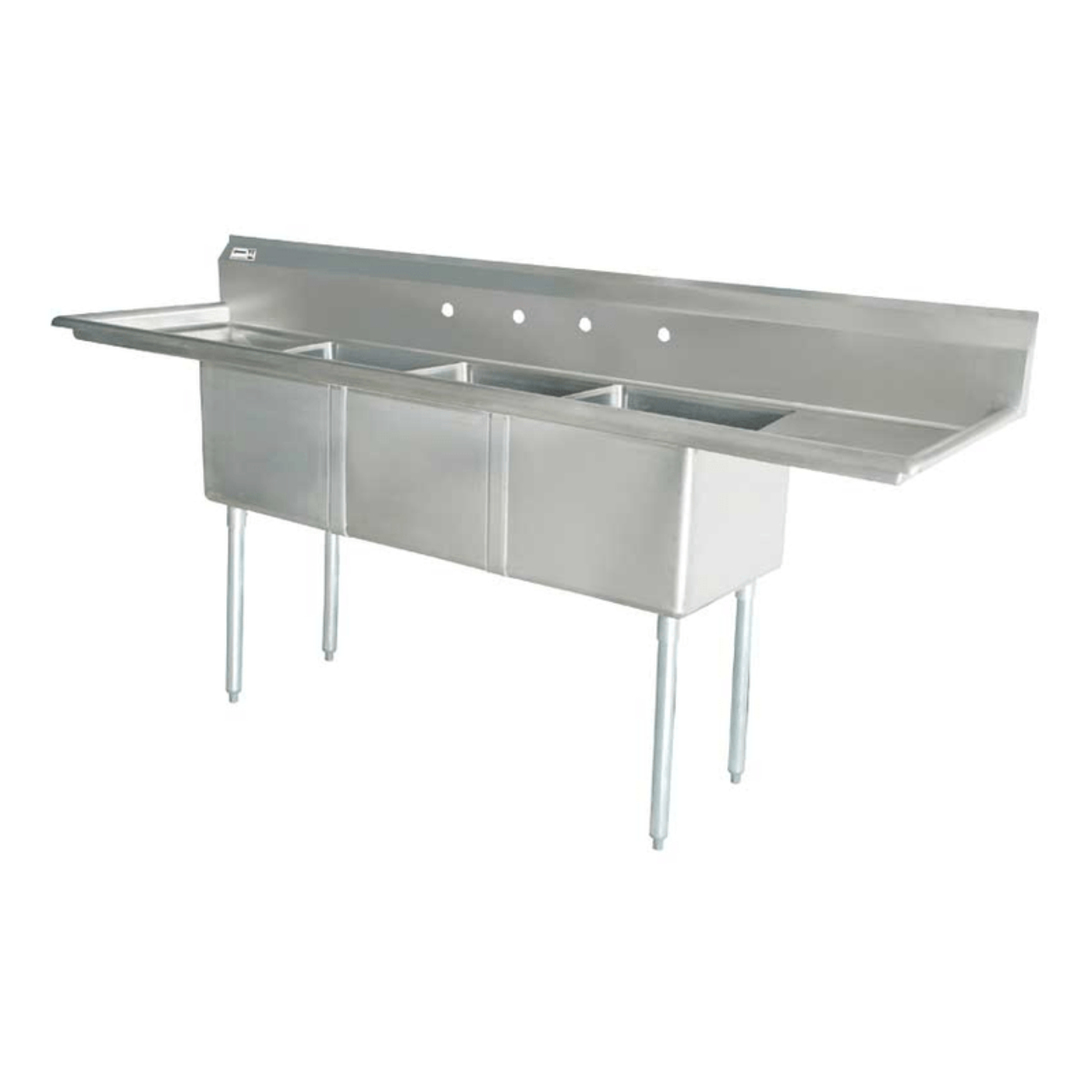 Chef AAA - Three Tub Pot Sink 3.5 Inch Center Drain Two Drain Boards  - 43789