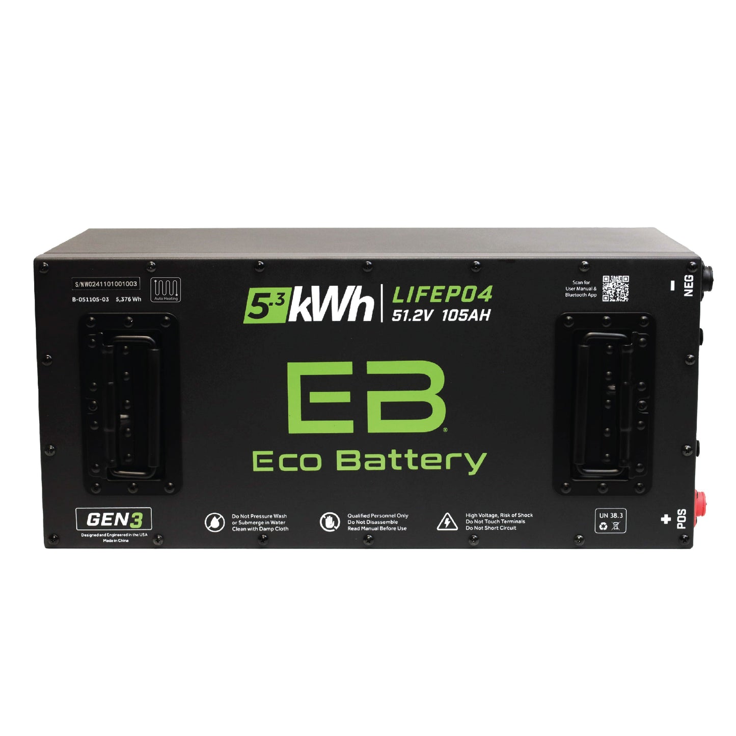Eco Battery 51V 105AH Skinny LiFePO4 Battery / Heated - A-051105-03-H