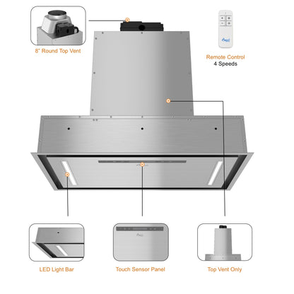 AWOCO  RH-BQ08-CR Ceiling Mount Range Hood - Insert & Island - 1000 CFM - AWC-RH-BQ08-CR30