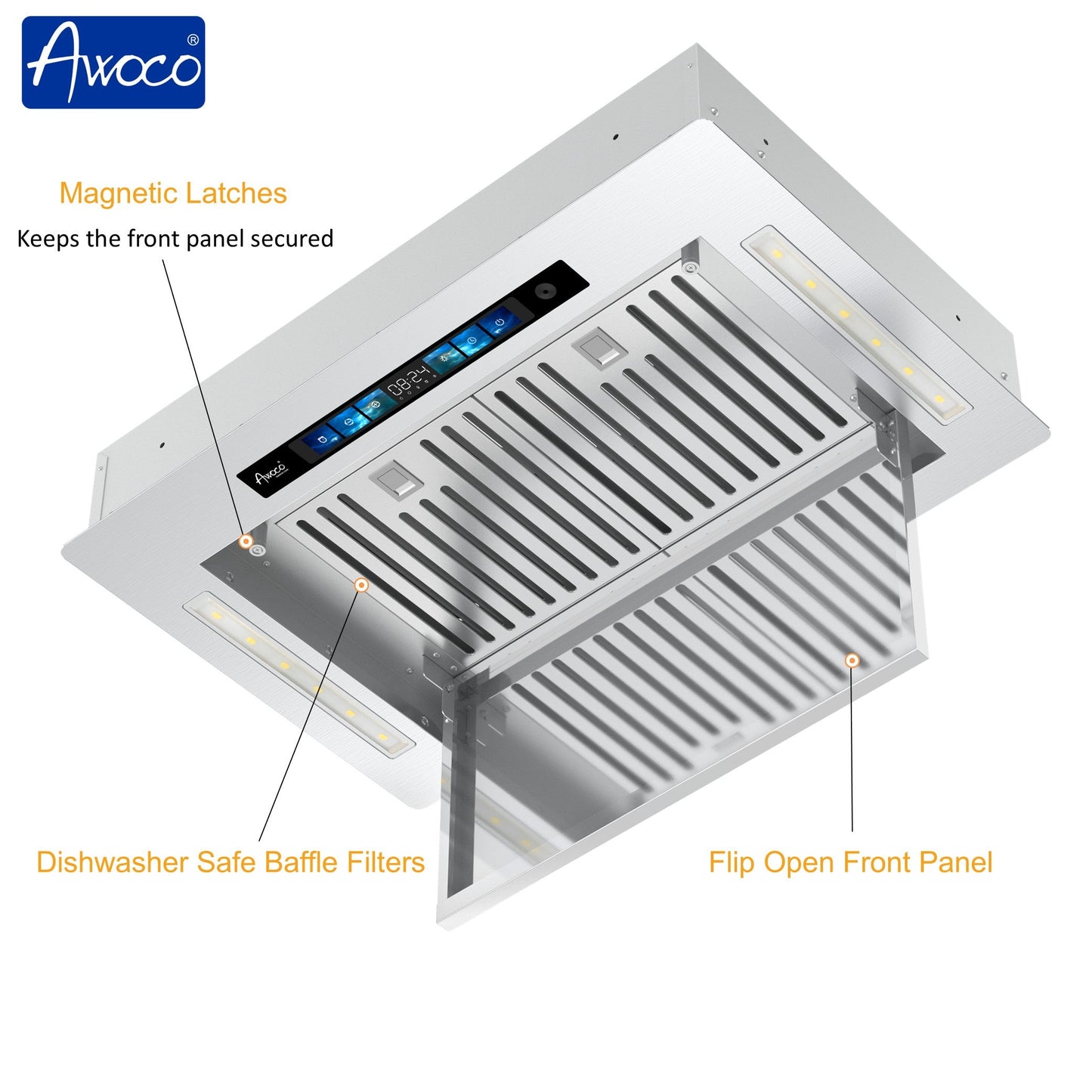 AWOCO  RH-IT08-GV Ceiling Mount Range Hood - Split Insert - Voice & Gesture - AWC-RH-IT08-GV30