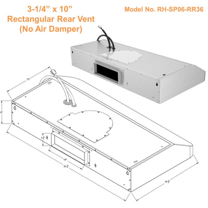 AWOCO RH-SP06-RR Quiet Split Range Hood - Rectangular Rear Vent - RH-SP06-RR30