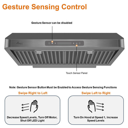 AWOCO RH-UC7-30 Under Cabinet Range Hood Black Stainless Steel Gesture - RH-UC7-30BLK-6