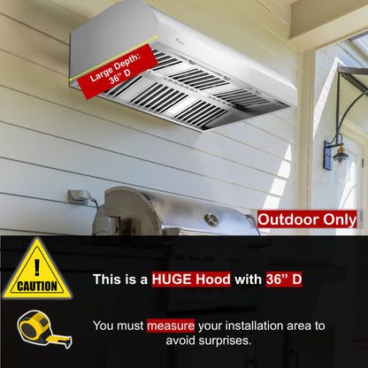 Awoco 48" Outdoor BBQ Vent Hood 18" High Type 304 Stainless Steel, 4 Speeds 2000 CFM, Dual Blowers, Adjustable LED Lights, 8” Round Top Vent - AWC-RH-WM-BBQ48