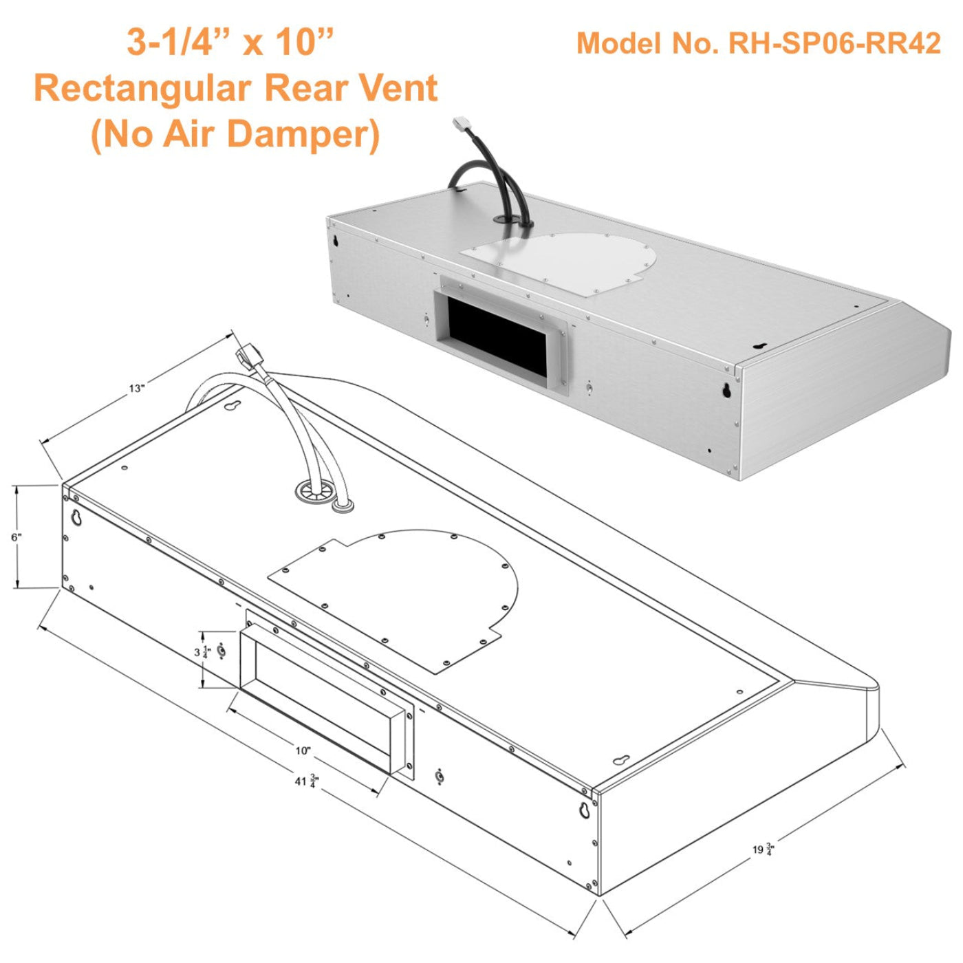AWOCO RH-SP06-RR Quiet Split Range Hood - Rectangular Rear Vent - RH-SP06-RR30