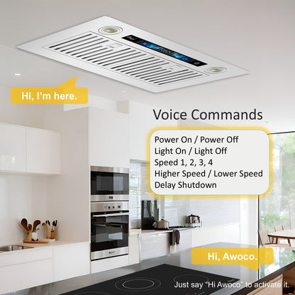 Awoco RH-IT-V Ceiling Mount 14-1/2”D Voice Control Insert Range Hood - No Blower - RH-IT06-V30-Hood