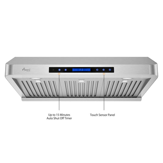 AWOCO RH-S10-S-DR Under Cabinet Range Hood - 6 Speeds 1000CFM - 7inch High - 8 inch Round Top Vent - RH-S10-30S-DR