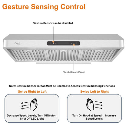 AWOCO RH-UC7-36 Under Cabinet Range Hood Stainless Steel Gesture Control - RH-UC7-36-6
