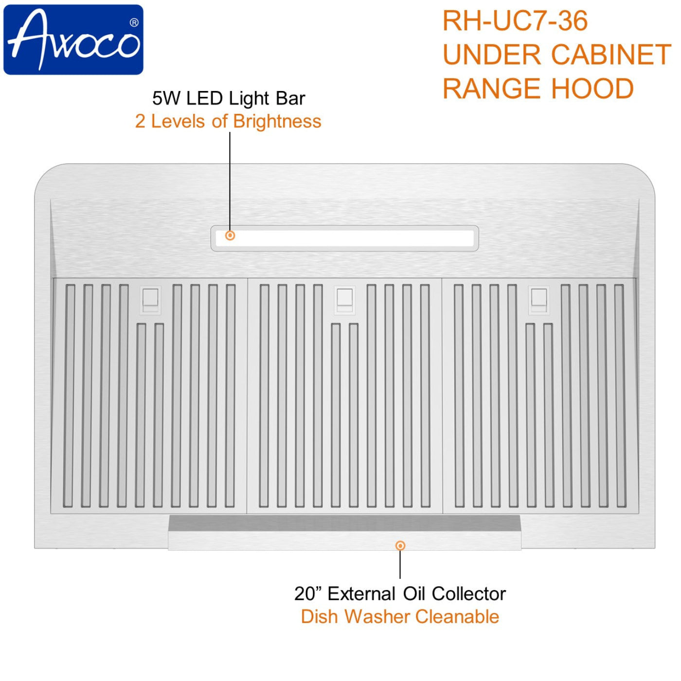 AWOCO RH-UC7-36 Under Cabinet Range Hood Stainless Steel Gesture Control - RH-UC7-36-6