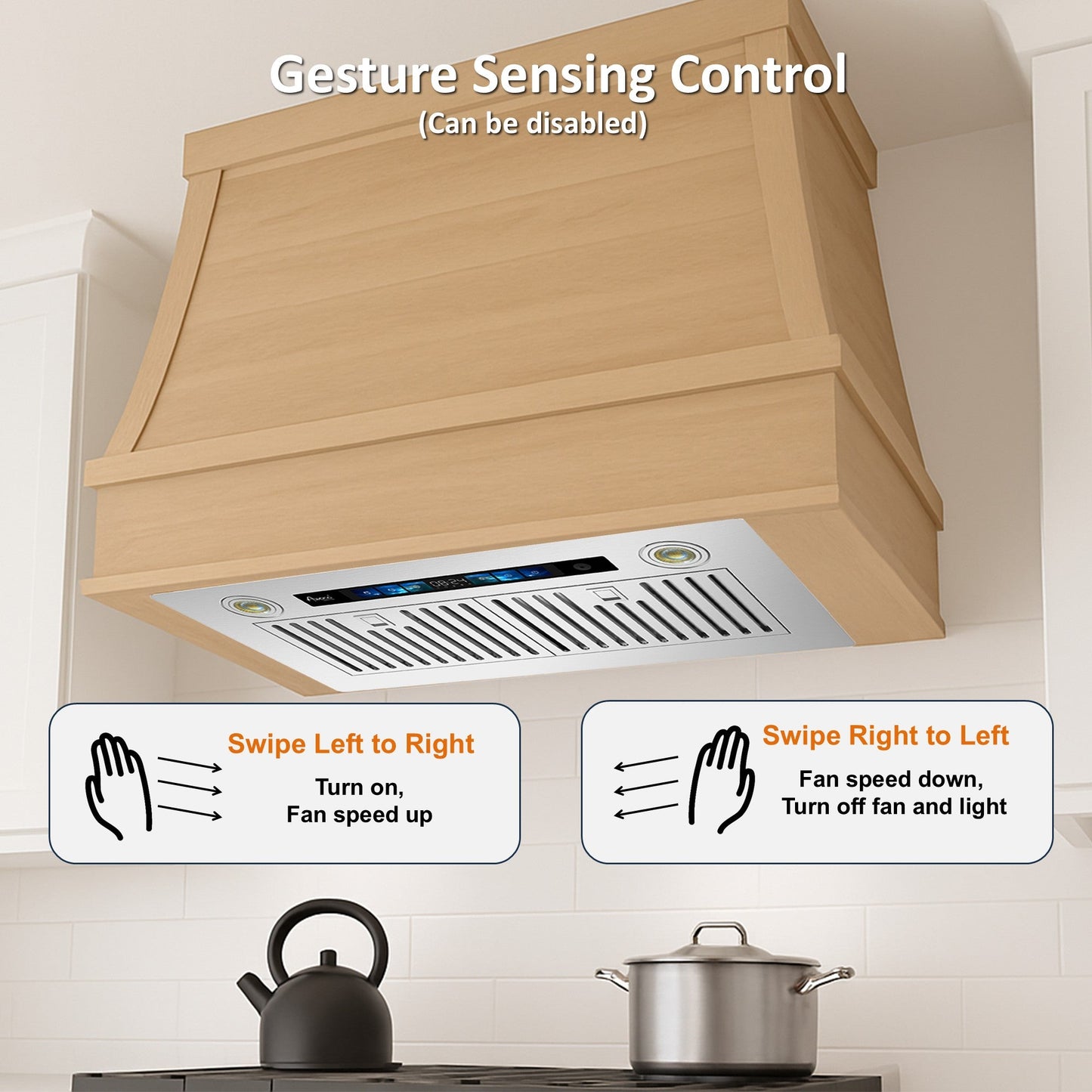 Awoco RH-IT-V Ceiling Mount 14-1/2”D Voice Control Insert Range Hood - No Blower - RH-IT06-V30-Hood