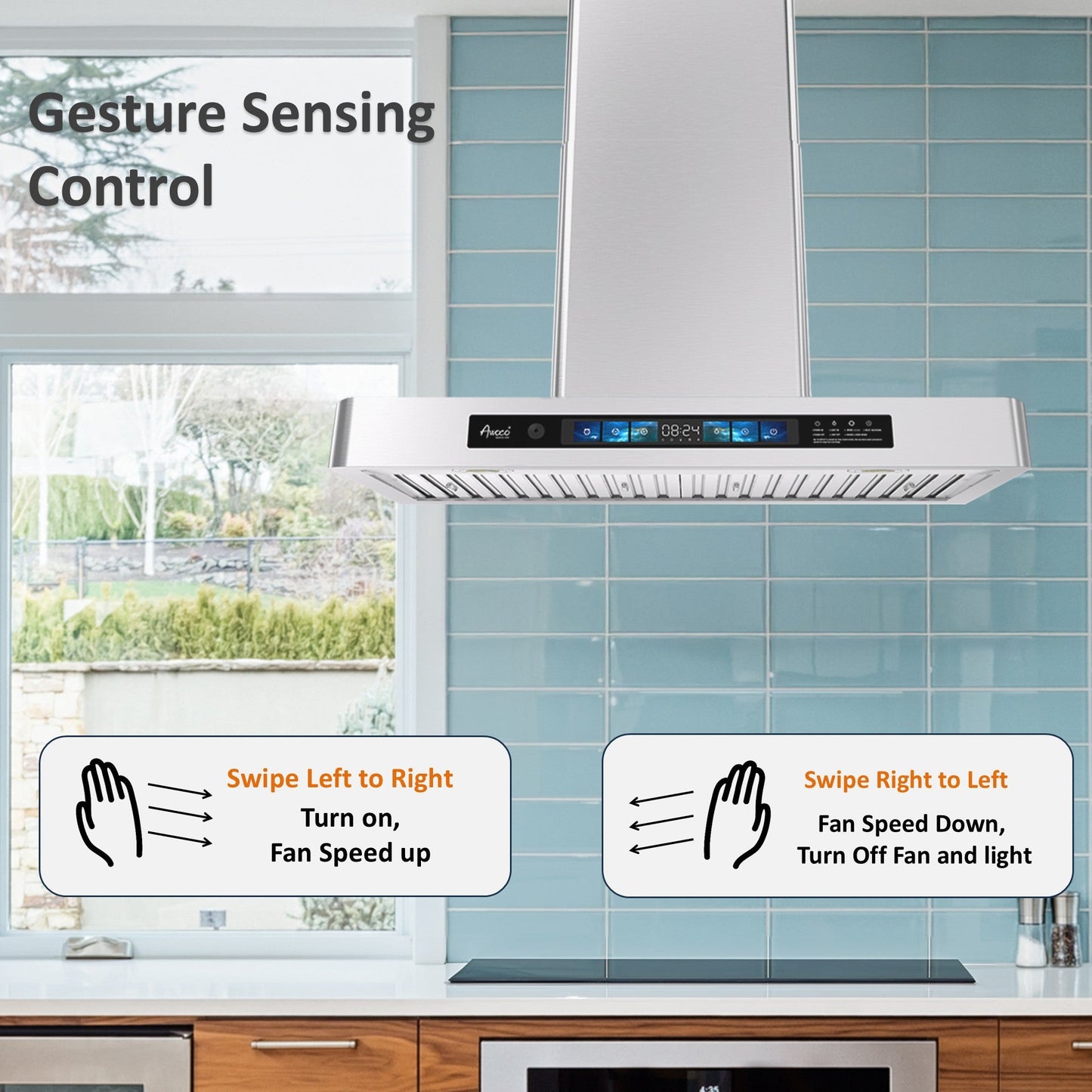 AWOCO RH-WT-V Wall Mount Range Hood - 800CFM - Voice & Gesture - Adjustable Chimney - RH-WT-V30