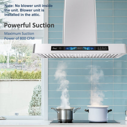 Awoco RH-WT-V Wall Mount Range Hood - 800CFM - Voice & Gesture -  Adjustable Chimney, With 6” Blower Unit - RH-WT-V30+RH-SP06-BLW