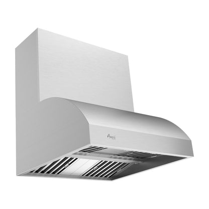 Awoco 36" Outdoor BBQ Vent Hood 18" High Type 304 Stainless Steel, 4 Speeds 1000 CFM with Chimney Cover, 8” Round Top Vent - AWC-RH-WM-BBQ-36+Chim-12x36