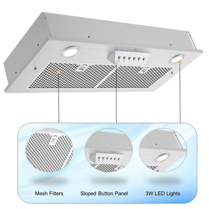 Awoco RH-IT08 11-3/4"D Super Quiet Split Insert Stainless Steel Range Hood, 4 Speeds with a 8” Blower Unit, 1000CFM, Mesh Filters, LED Lights - RH-IT08-30-COLD