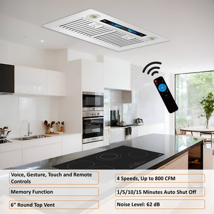 [Refurbished-A] Awoco RH-IT06-V30 30" Split Quiet Ceiling Mount Range Hood - 6 Inch Vent, 800 CFM, Voice/Gesture/Touch/Remote Control