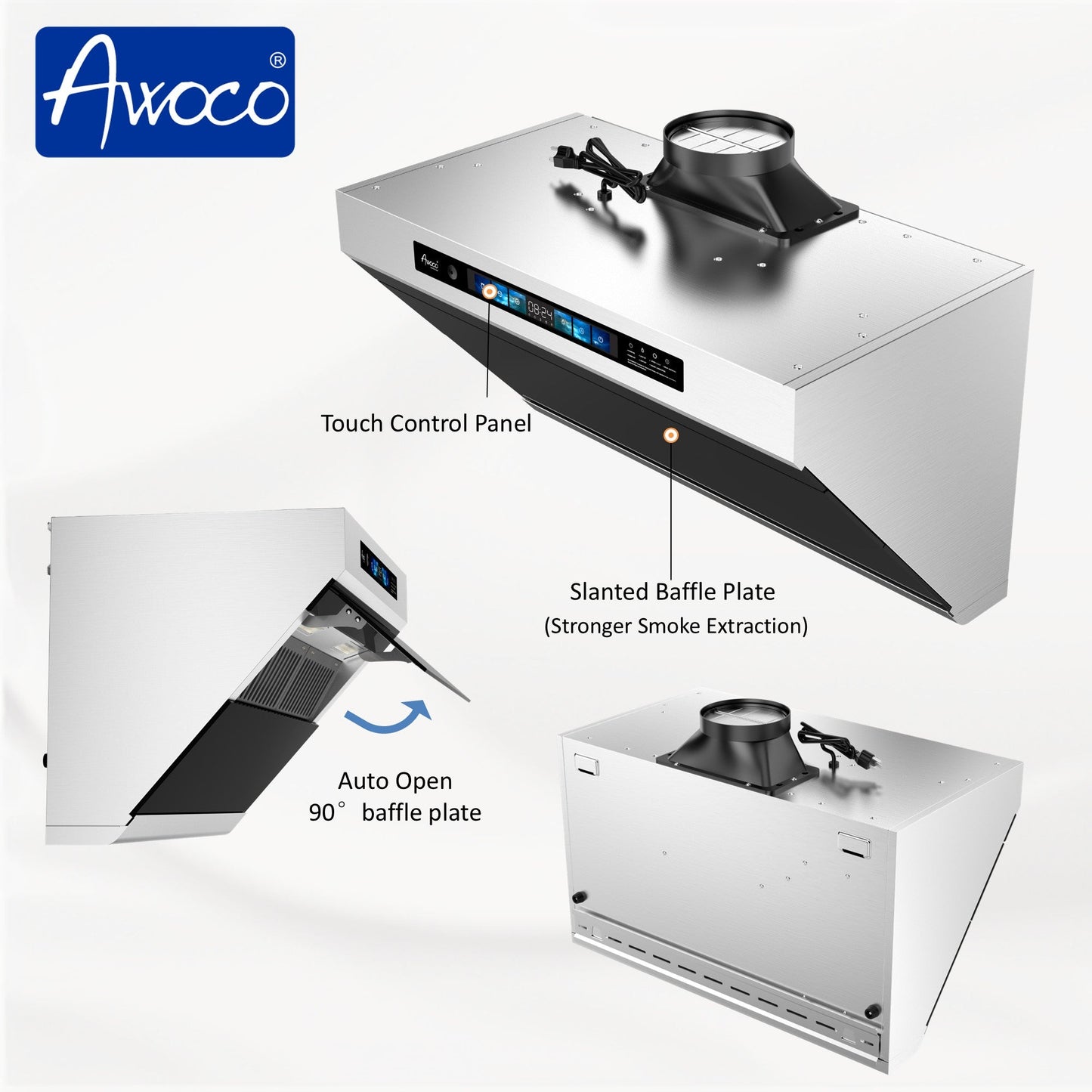 AWOCO RH-SX Under Cabinet Slant Vent Range Hood Voice Gesture Controls - RH-SX30