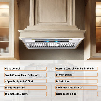 AWOCO RH-BQ-XV+8BLW Split Quiet Range Hood Insert Voice & Gesture Control 1000 CFM With 8” Blower Unit - RH-BQ-XV30+RH-SP08-BLW