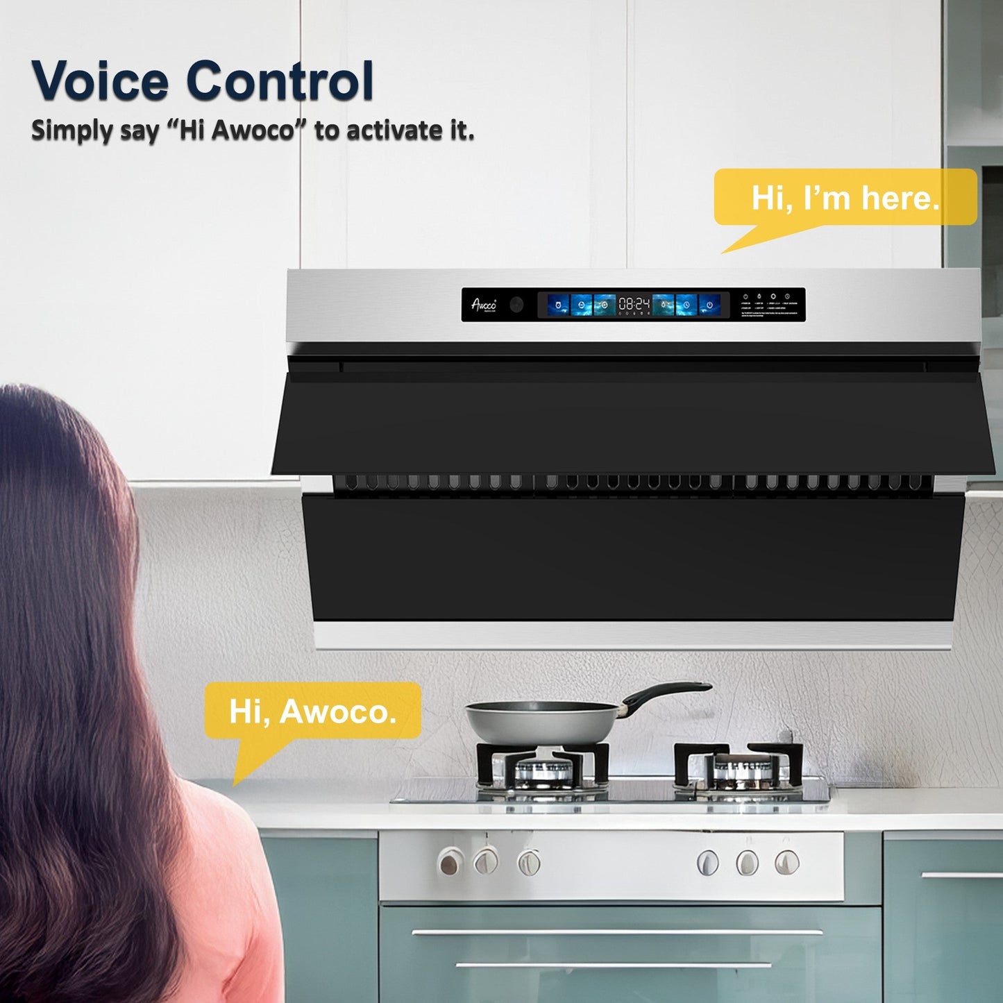 AWOCO RH-SX Under Cabinet Slant Vent Range Hood Voice Gesture Controls - RH-SX30