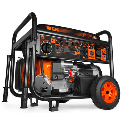 WEN TF1450X 14,500-Watt 120V/240V Tri-Fuel Generator for Gas, Propane, and Natural Gas, Transfer-Switch Ready with Electric Start, Wheel Kit, and CO Watchdog - TF1450X