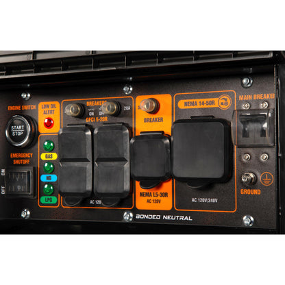 WEN TF1500XR 15,000-Watt Weatherproof Portable Generator for Home Backup, 120V/240V, Tri-Fuel with Cyclone Shield Weatherproofing Technology, 550cc Engine, Remote Electric Start, Wheel Kit, and CO Watchdog, Gas, Propane, and Natural Gas Powered - TF1500XR
