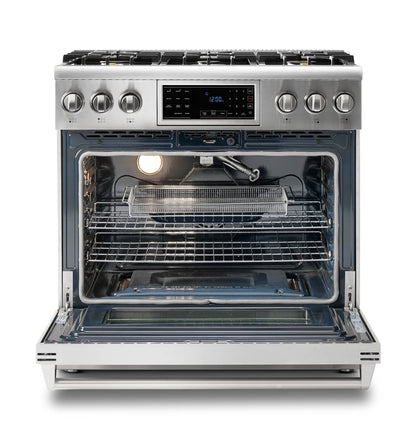 Thor Kitchen 36-Inch Propane Gas Range with 6.0 Cu. Ft. Self-Cleaning Oven, Air Fryer, Tilt Panel in Stainless Steel  - TRG3601LP