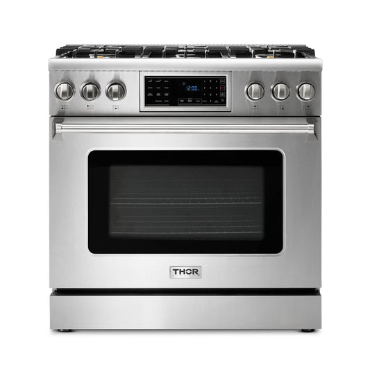 Thor Kitchen 36-Inch Propane Gas Range with 6.0 Cu. Ft. Self-Cleaning Oven, Air Fryer, Tilt Panel in Stainless Steel  - TRG3601LP