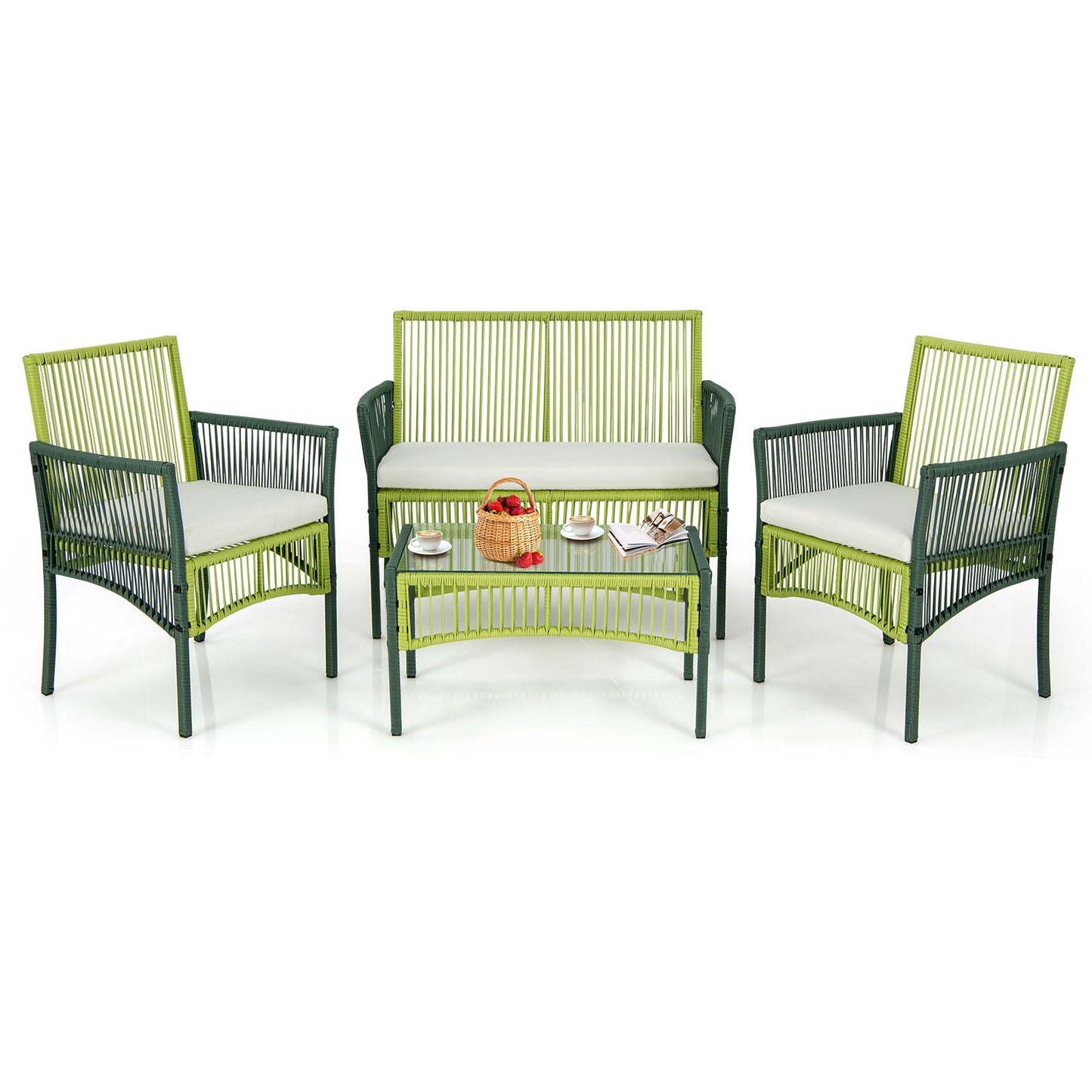 Tangkula 4 Pieces Outdoor Rattan Chair Set for Backyard, Poolside, Balcony - NP11282