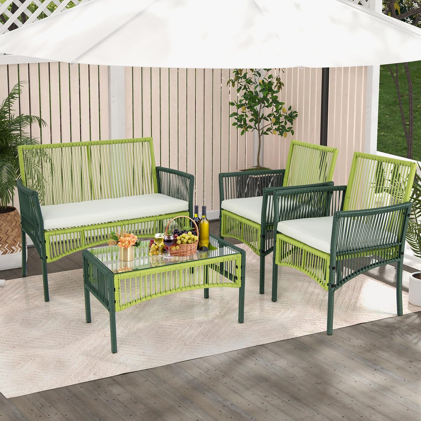 Tangkula 4 Pieces Outdoor Rattan Chair Set for Backyard, Poolside, Balcony - NP11282