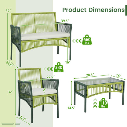 Tangkula 4 Pieces Outdoor Rattan Chair Set for Backyard, Poolside, Balcony - NP11282