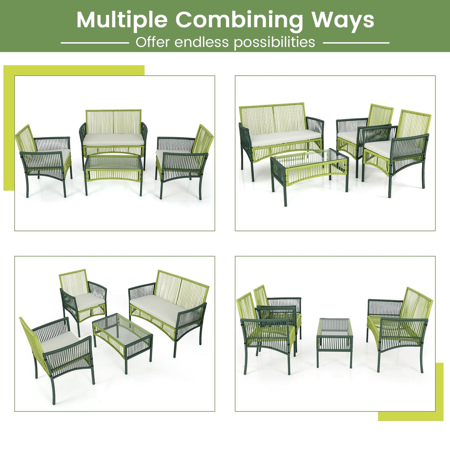 Tangkula 4 Pieces Outdoor Rattan Chair Set for Backyard, Poolside, Balcony - NP11282