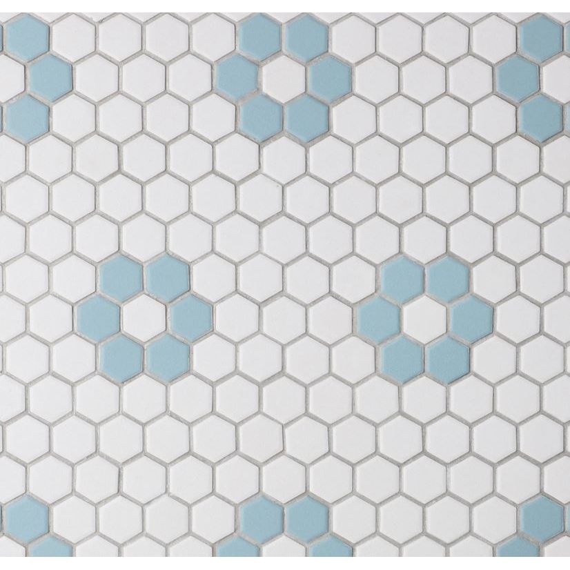 UNLGAZEDBLUEFLOWERPORCELAINHEXAGONMOSAIC_FloorDecor