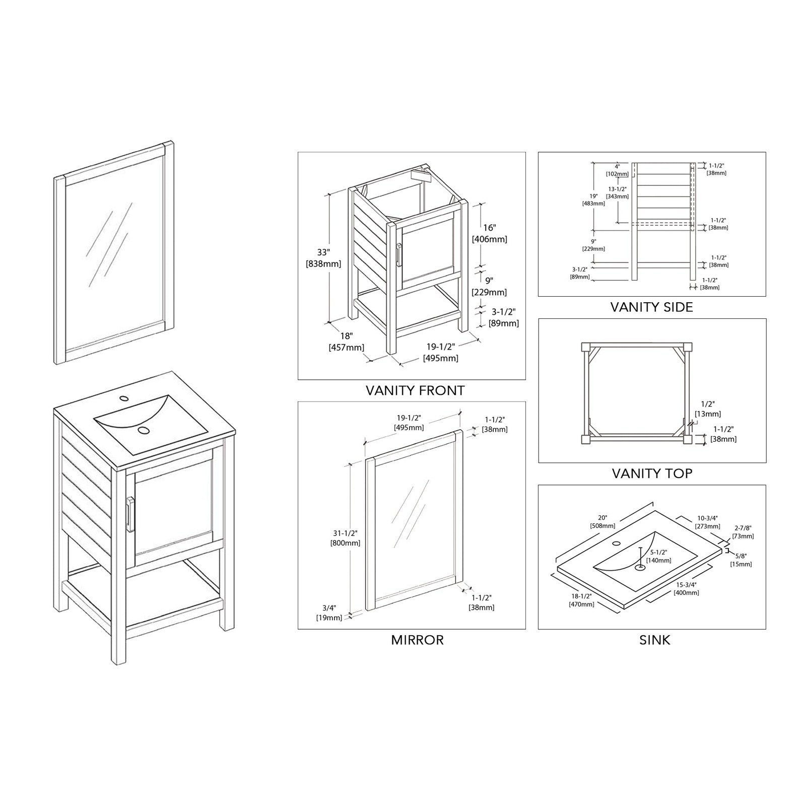 Blossom Lucca 20 Inch Bathroom Vanity - V8017 20 01 - Backyard Provider