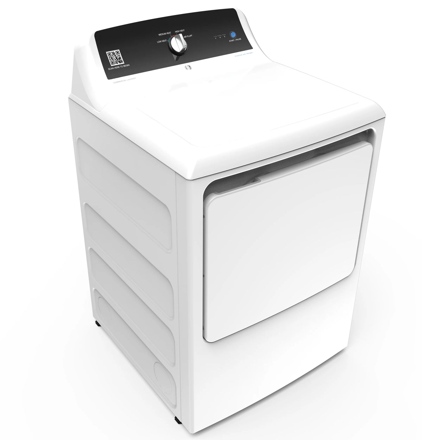 GE Appliances  7.4 cu. ft. Capacity aluminized alloy drum Commercial Gas Dryer with Sensor Dry, Built-In App Payment System SITE WIFI REQUIRED White - VTD52GASRWB