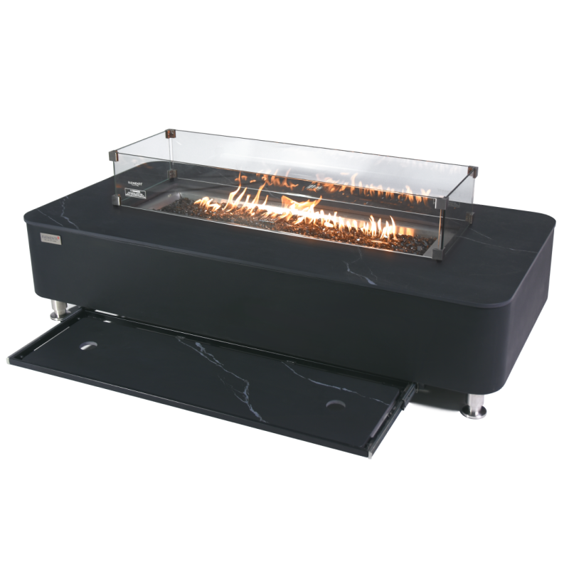 Valencia Fire Table with Lid Compartment and Wind Screen