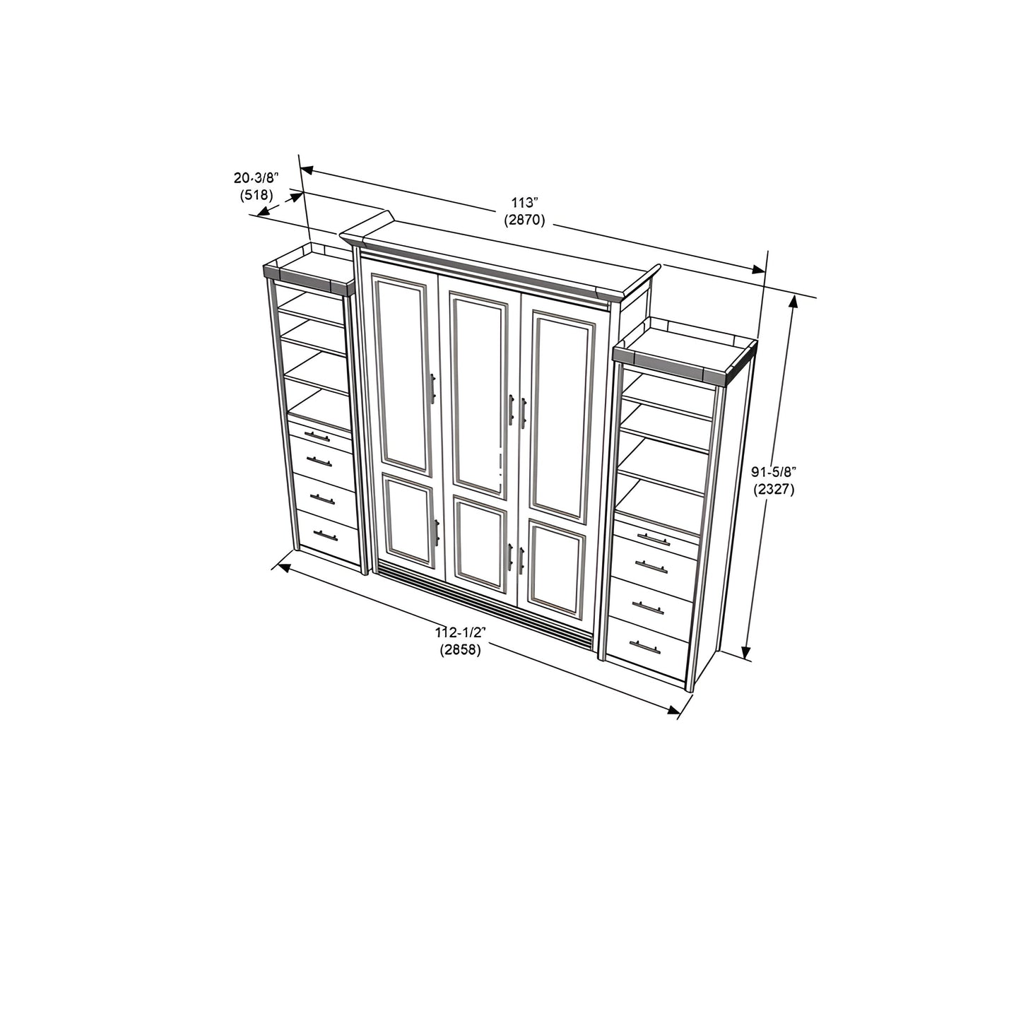 Queen Murphy Bed w/ Storage Cabinets, Walnut, by Leto Muro