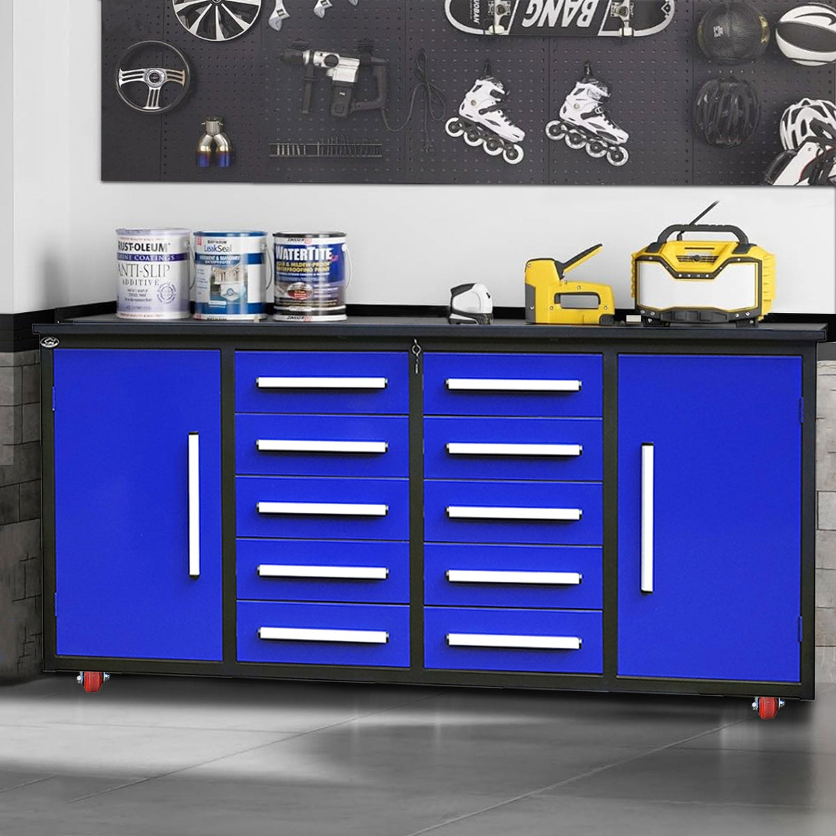 7ft 10-drawer Storage Workbench with Wheels
