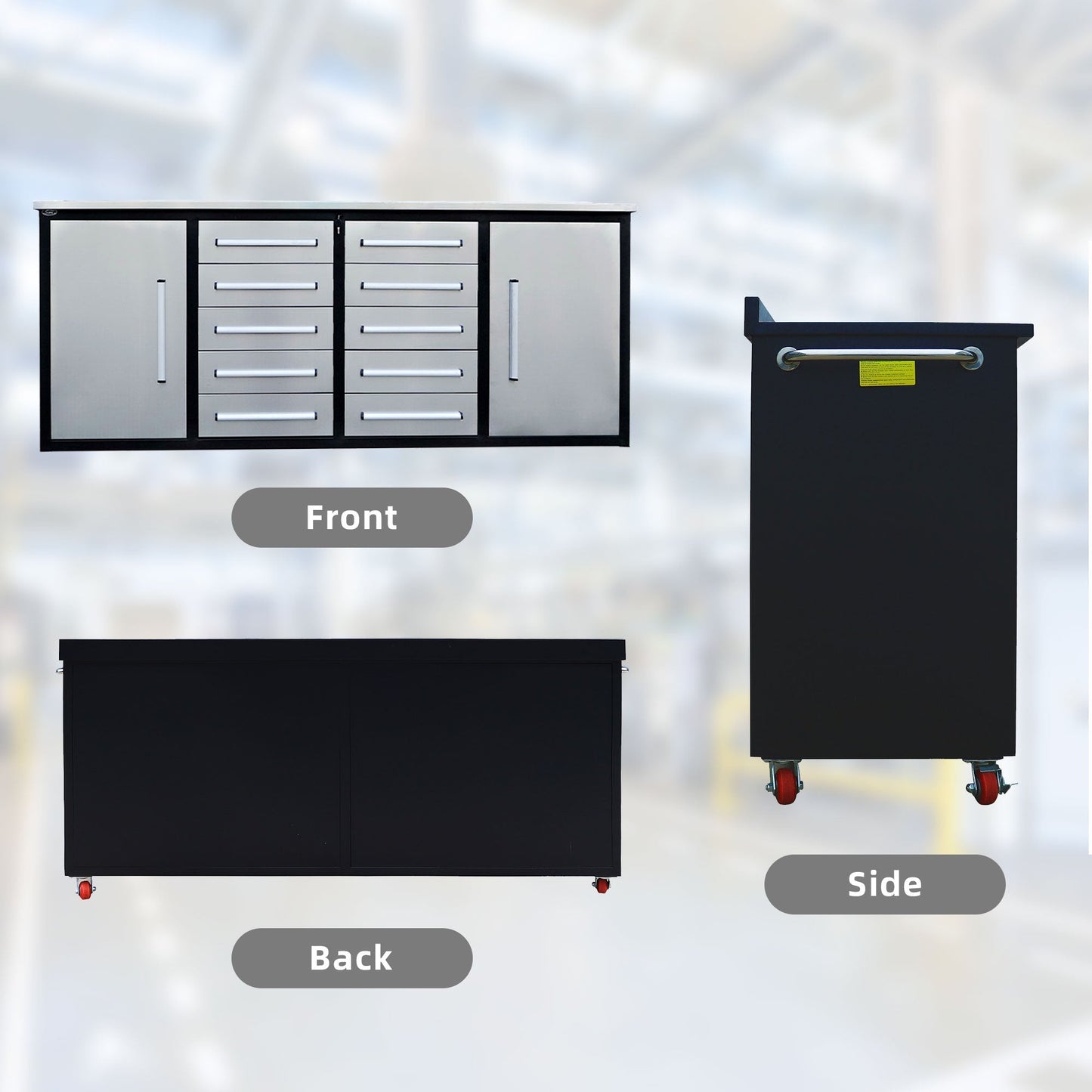 7ft 10-drawer Storage Workbench with Wheels