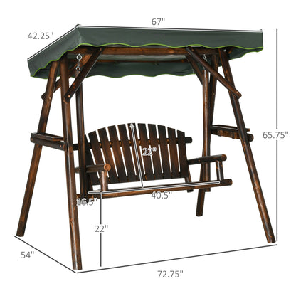 Outsunny 2-Person Outdoor Hanging Swing Chair with Adjustable Canopy and Side Trays - 84A-216
