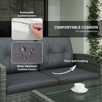 Outsunny 4-Piece PE Wicker Patio Set with Two-tier Coffee Table & Cushions, Charcoal - 860-117V01TN