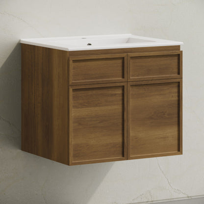 Swiss Madison St. Tropez 24" Wall-Mounted Bathroom Vanity in Brown Oak with Sink Top - SM-BV0819BO