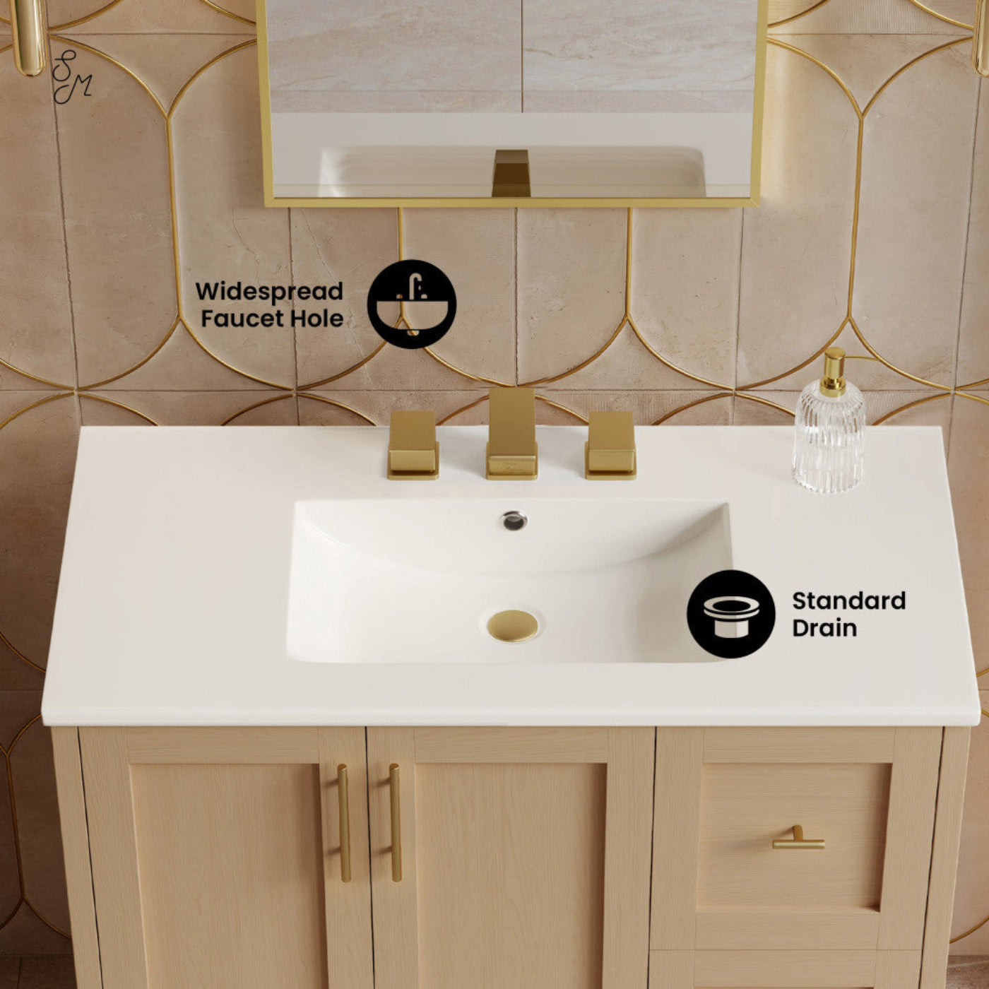 Swiss Madison Forme 36" Modular Freestanding Bathroom Vanity with 3-Hole Widespread Top in Natural Oak - SM-BV10101NO-W3