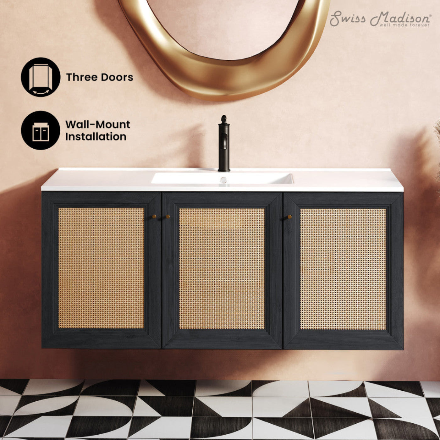 Swiss Madison Classe 48" Wall-Mounted Bathroom Vanity in Black Oak - SM-BV2807AO