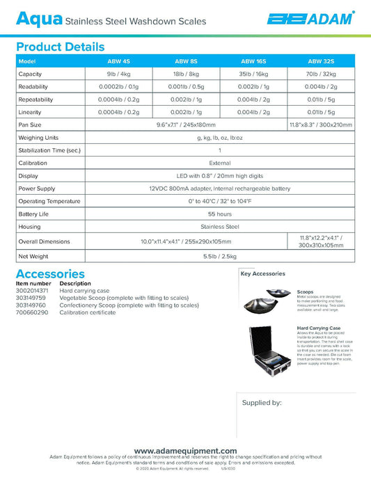 Adam Equipment Aqua Washdown Scales  - AE-ABW-4S