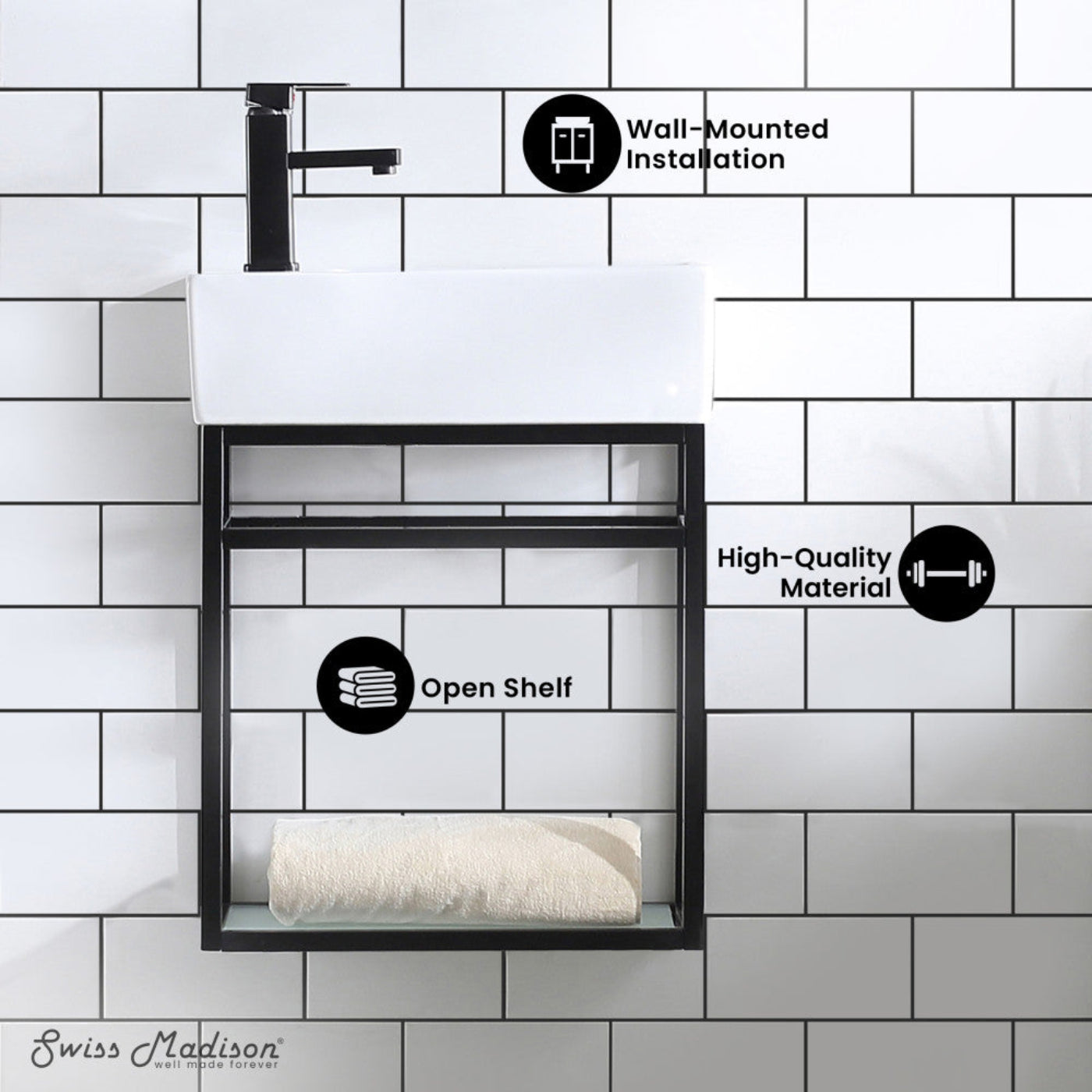 Swiss Madison Pierre 19.5 Single, Metal Frame, Open Shelf, Bathroom Vanity - SM-BV551